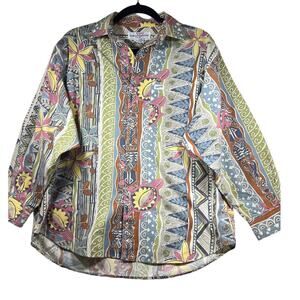 Guess by Georges Marciano 80s Graphic Print Long Sleeve Button Shirt Mens Small